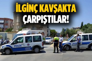 Dikkatsiz Sürücü Polis Otosuna Çarptı!