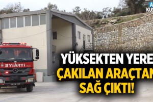 Kuşadası'nda İlginç Kaza! Yüksekten Yere Çakılan Araçtan Sağ Çıktı!
