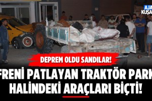Kuşadası'nda Freni Patlayan Traktör Park Halindeki Araçları Biçti!
