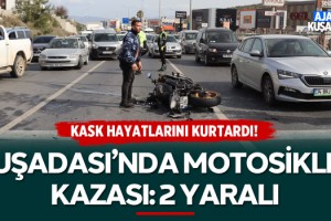 Kuşadası'nda Motosiklet Kazasında Sürücüyü Kask Kurtardı!